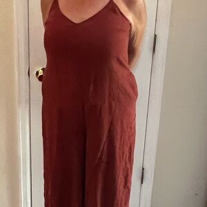 Athleta Brick Color Linen Cropped Jumpsuit with Pockets